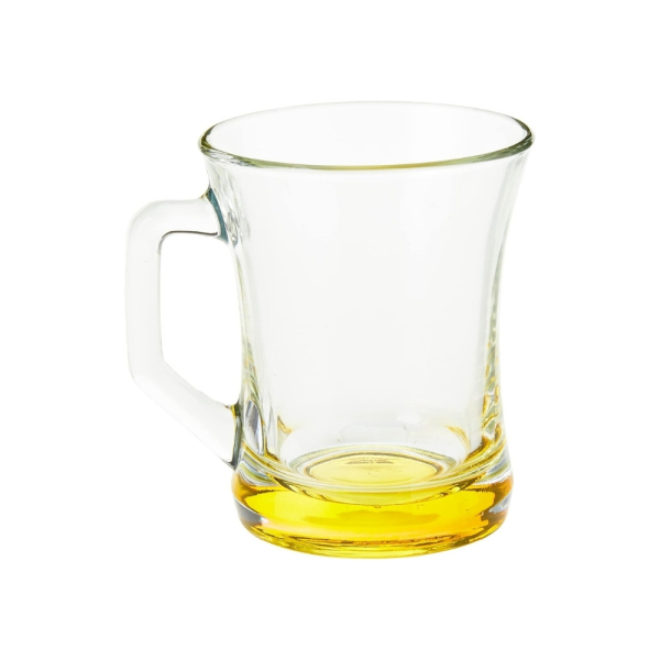 LAV Teeglas Set Coral 225 ml 6er Set mit Henkel – farbiger Boden für Tee Kaffee Heißgetränke transparent