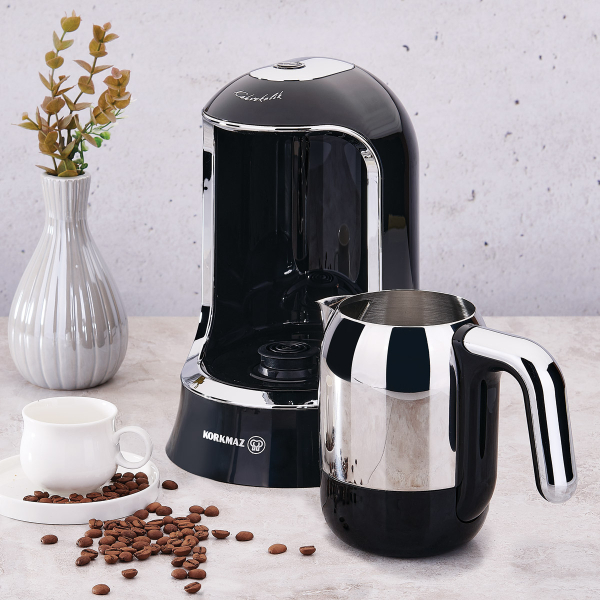 Türkische Kaffeemaschine Korkmaz Kahvekolik Mokkamaschine Schwarz Chrom A86007