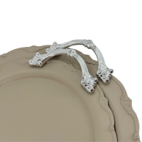 Serviertablett Set Rund Metall mit Griffen Vintage Design Taupe