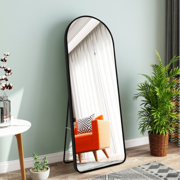 Design Ganzkörperspiegel Schwarz 50x160 cm Bogenförmig Standspiegel Wandspiegel Modern Akkaya