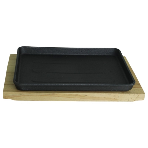 Serviesschale aus Gusseisen Steakplatte auf Holzbrett 20-23cm